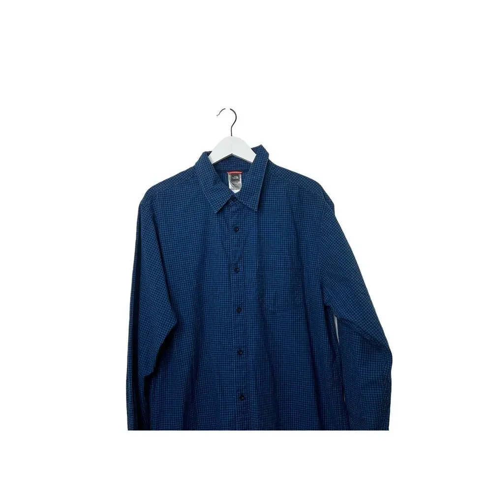 The North Face Blue & Black Plaid Long Sleeve Button Down Shirt Men's Large